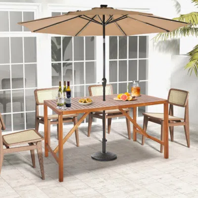 Hivvago 67 Inch Patio Rectangle Acacia Wood Dining Table With Umbrella Hole In Neutral
