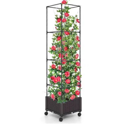 Hivvago 67 Inches Raised Garden Bed With Planter Box And Trellis In Black
