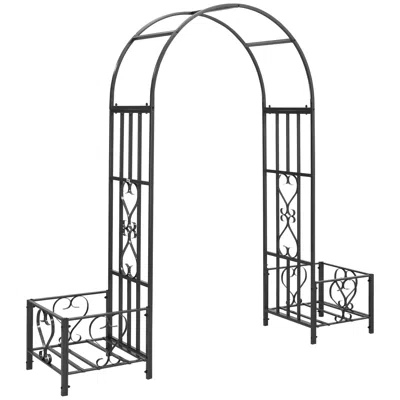 Hivvago 6.7' Steel Garden Arbor With Heart Scrollwork & Planters