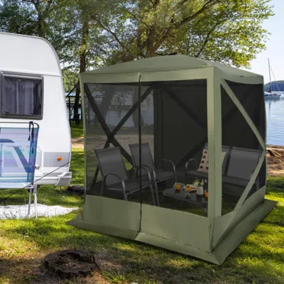 Hivvago 6.7 X 6.7 Feet Pop Up Gazebo With Netting And Carry Bag-coffee In Green