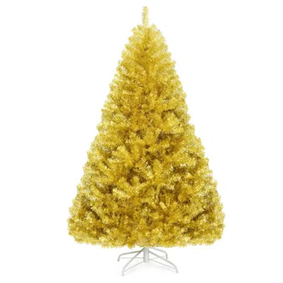 Hivvago 6/7.5 Feet Artificial Tinsel Christmas Tree Hinged With Foldable Stand-7.5 Ft In Yellow
