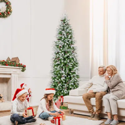 Hivvago 6/7.5/9 Feet Pre-lit Artificial Christmas Tree Snow Flocked Hinged-7.5 Feet