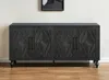 Hivvago 68" Black Distressed Carved Floral Sideboard With Four Doors In Black