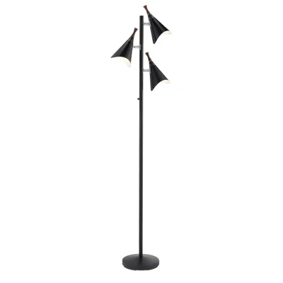 Hivvago 68" Black Three Light Tree Floor Lamp With Black Metal Cone Shade