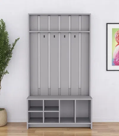Hivvago 68" Gray Wood Four Hook Coat And Shoe Rack