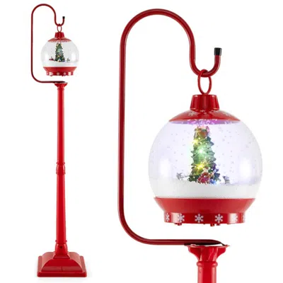 Hivvago 68 Inch Festive Musical Christmas Street Lamp Post With Snow Globe Lantern-red