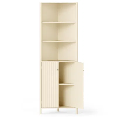 Hivvago 68 Inch Tall Corner Cabinet With 5 Shelves And 2 Fluted Doors For Bathroom
