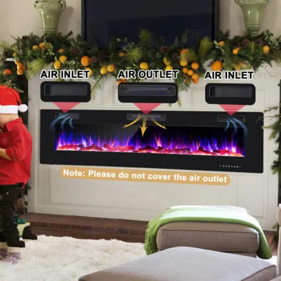 Hivvago 68 Inch Ultra-thin Electric Fireplace Recessed Wall Mounted With Crystal Log Decoration In Neutral