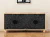 Hivvago 68" Natural And Black Distressed Carved Floral Sideboard With Four Doors In Black