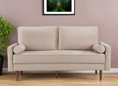 Hivvago 69" Beige Velvet Sofa And Toss Pillows With Dark Brown Legs In Neutral
