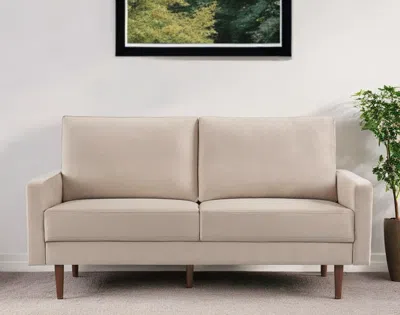 Hivvago 69" Beige Velvet Sofa With Dark Brown Legs In Neutral