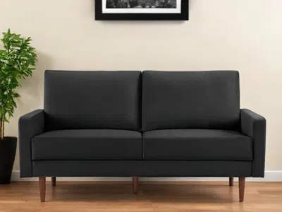 Hivvago 69" Black Velvet Sofa With Dark Brown Legs