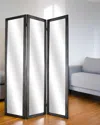 Hivvago 69" Black Wood And Mirrored Glass Folding Three Panel Screen Room Divider In Multi