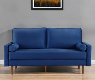Hivvago 69" Blue Velvet Sofa And Toss Pillows With Dark Brown Legs