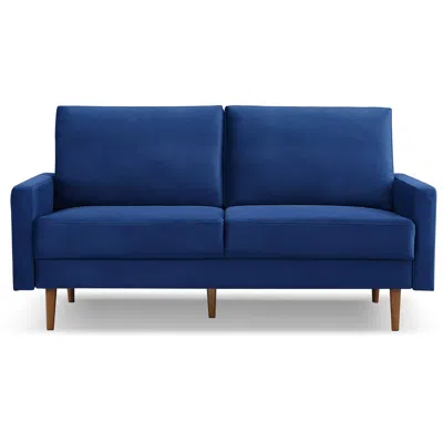 Hivvago 69" Blue Velvet Sofa With Dark Brown Legs