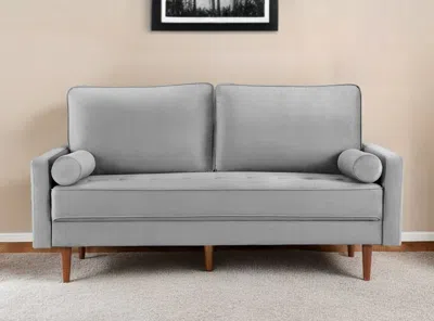 Hivvago 69" Gray Velvet Sofa And Toss Pillows With Dark Brown Legs