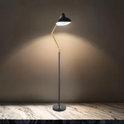 Hivvago 69 Inch Floor Lamp, V Curved Arm, Wavy Edges, Black Metal, Gold, White