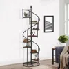 Hivvago 69 Inch Wood Bookcase, Spiral Metal Frame, Staircase Design, Brown In Black
