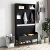 Hivvago 69 Inches Tall Hall Tree 4-in-1 Coat Rack With Seat Cushion And Shoe Storage-black