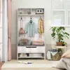 Hivvago 69 Inches Tall Hall Tree 4-in-1 Coat Rack With Seat Cushion And Shoe Storage-white