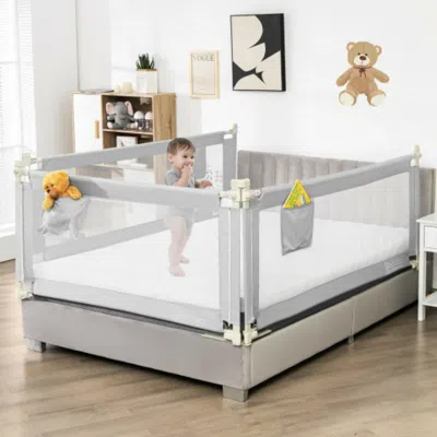 Hivvago 69.5 Inches Toddler Bedrail With Anti-collision Cotton And Side Pocket-gray