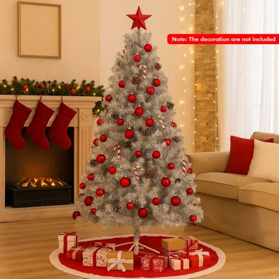 Hivvago 6ft Artificial Silver Tinsel Tree - Unlit With Hinged Branches And Metal Stand In Multi