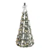 Hivvago 6ft Flocked Pop-up Christmas Tree With 150 Warm White Ul Lights Pre-decorated With Ornaments In Green