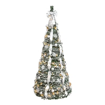 Hivvago 6ft Flocked Pop-up Christmas Tree With 150 Warm White Ul Lights Pre-decorated With Ornaments In Green