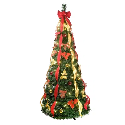 Hivvago 6ft Pop-up Christmas Tree With 150 Warm White Ul Lights Pre-decorated With Red & Gold Ornaments In Multi