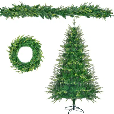 Hivvago 6ft Pre-lit Aspen Fir Artificial Christmas Tree With Wreath & Garland In Green