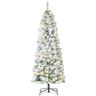 Hivvago 6ft Pre-lit Snow-flocked Slim Douglas Fir Artificial Christmas Tree With Realistic Branches In Neutral