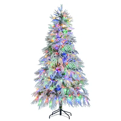 Hivvago 6ft Pre-lit Spruce Snow Flocked Christmas Tree In Multi