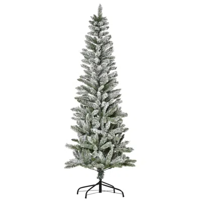 Hivvago 6ft Unlit Snow-flocked Slim Pine Artificial Christmas Tree With Realistic Branches And 394 Tips In White