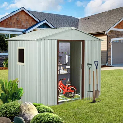 Hivvago 6ft X 5ft Outdoor Storage Shed For Garden With Window And Lockable Sliding Door - White In Gray