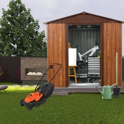 Hivvago 6ft X 6ft Outdoor Metal Storage Shed With Metal Floor Base And Window - Coffee In Brown