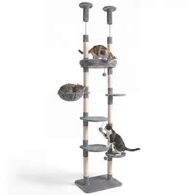 Hivvago 6-tier Floor To Ceiling Cat Tree With Plush Bed And Sisal Scratching Posts In Gray