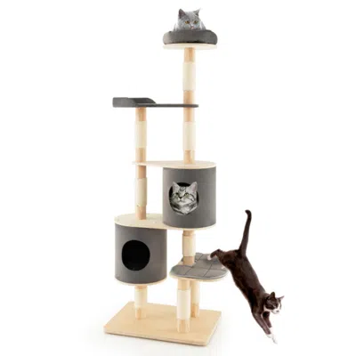 Hivvago 6-tier Wooden Cat Tree With 2 Removeable Condos Platforms And Perch In Gray