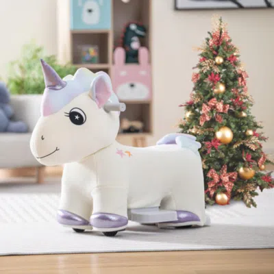 Hivvago 6v Electric Animal Ride On Toy With Music And Handlebars-beige In White
