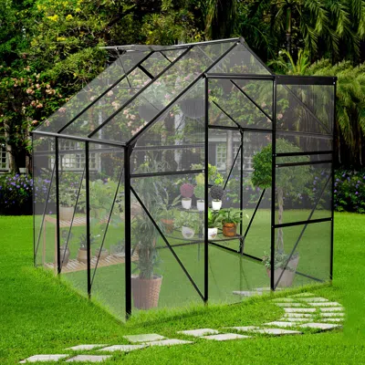 Hivvago 6x6ft Polycarbonate Walk-inhouse Garden For Backyard Planting - Black