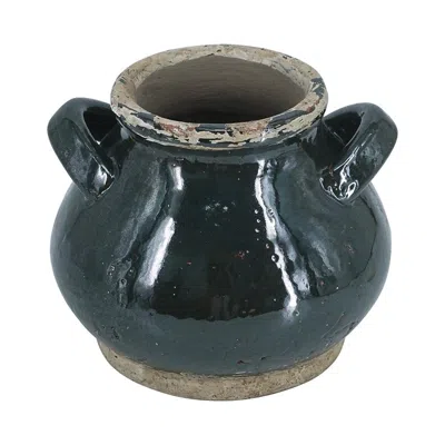 Hivvago 7" Beige And Black Round Terracotta Jug Vase With Does Not Apply In Green