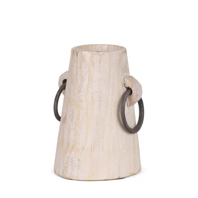 Hivvago 7" Beige Cylinder Solid Wood Jug Vase In Neutral