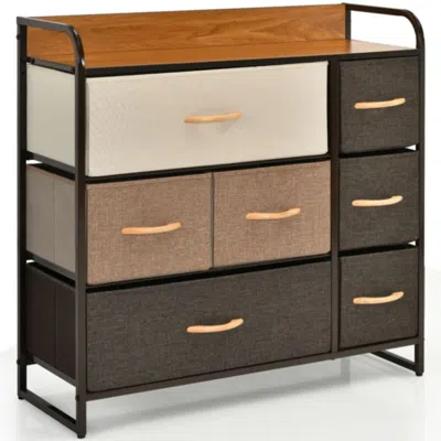 Hivvago 7 Drawer Tower Steel Frame And Wooden Top Dresser Storage Chest For Bedroom In Blue
