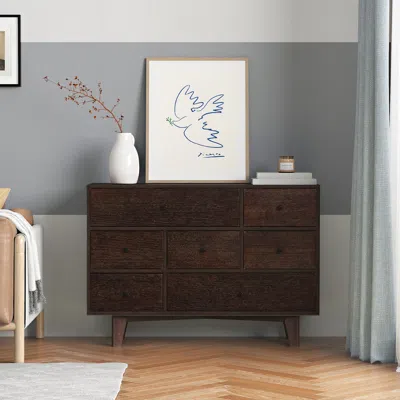 Hivvago 7 Drawers Solid Wood Free Standing Storage Cabinet Dresser Console - Auburn In Brown