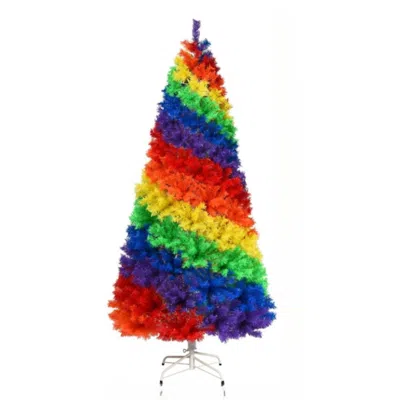 Hivvago 7 Feet Artificial Hinged Traditional Christmas Tree With Metal Stand In Multi