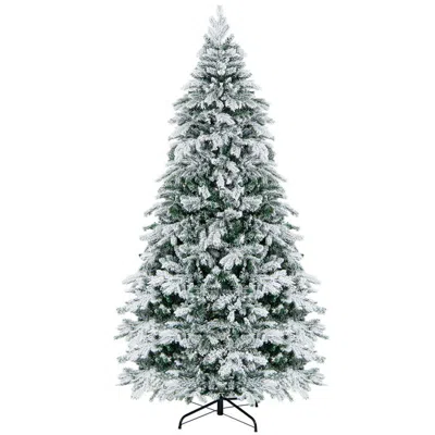 Hivvago 7 Feet Flocked Christmas Tree With Warm White Led Lights In Green