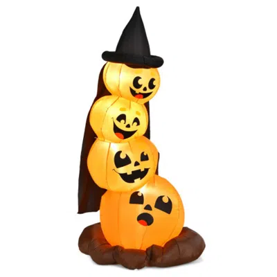 Hivvago 7 Feet Halloween Inflatable Pumpkin Combo With Witch's Hat And Led Lights In Orange