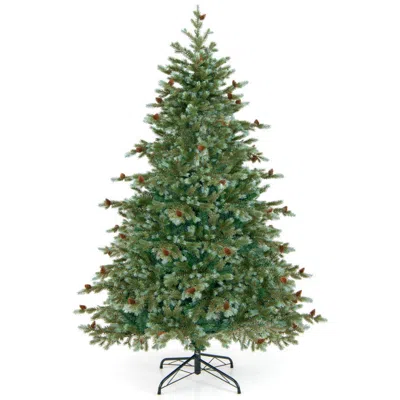 Hivvago 7 Feet Pre-lit Christmas Tree With Pine Cones - Warm White Led Lights, Realistic Pe & Pvc Branch Tip In Green