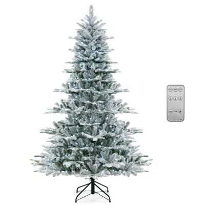 Hivvago 7 Feet Pre-lit Snow Flocked Christmas Tree With Elegant Cool White Leds In Green