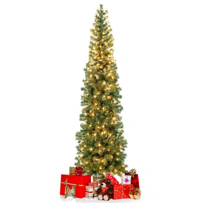Hivvago 7 Feet Prelit Half-shape Christmas Tree With 150 Lights In Green