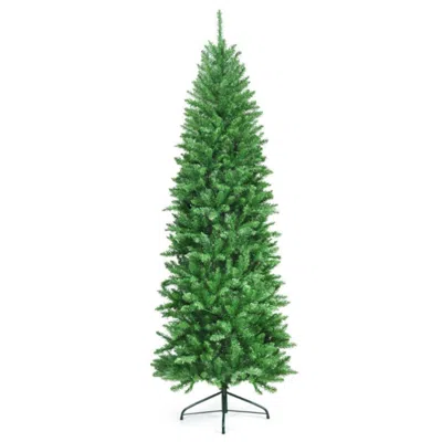 Hivvago 7 Feet Pvc Hinged Pre-lit Artificial Fir Pencil Christmas Tree With 150 Lights-7 Ft In Green